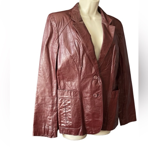 Vintage SHEPLERS Women's Burgundy Leather Western Blazer Jacket Size 16 Cowgirl - Picture 4 of 16